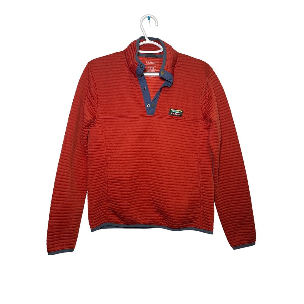 L.L. Bean Men's Red Zip-Up Sweater with Blue Trim